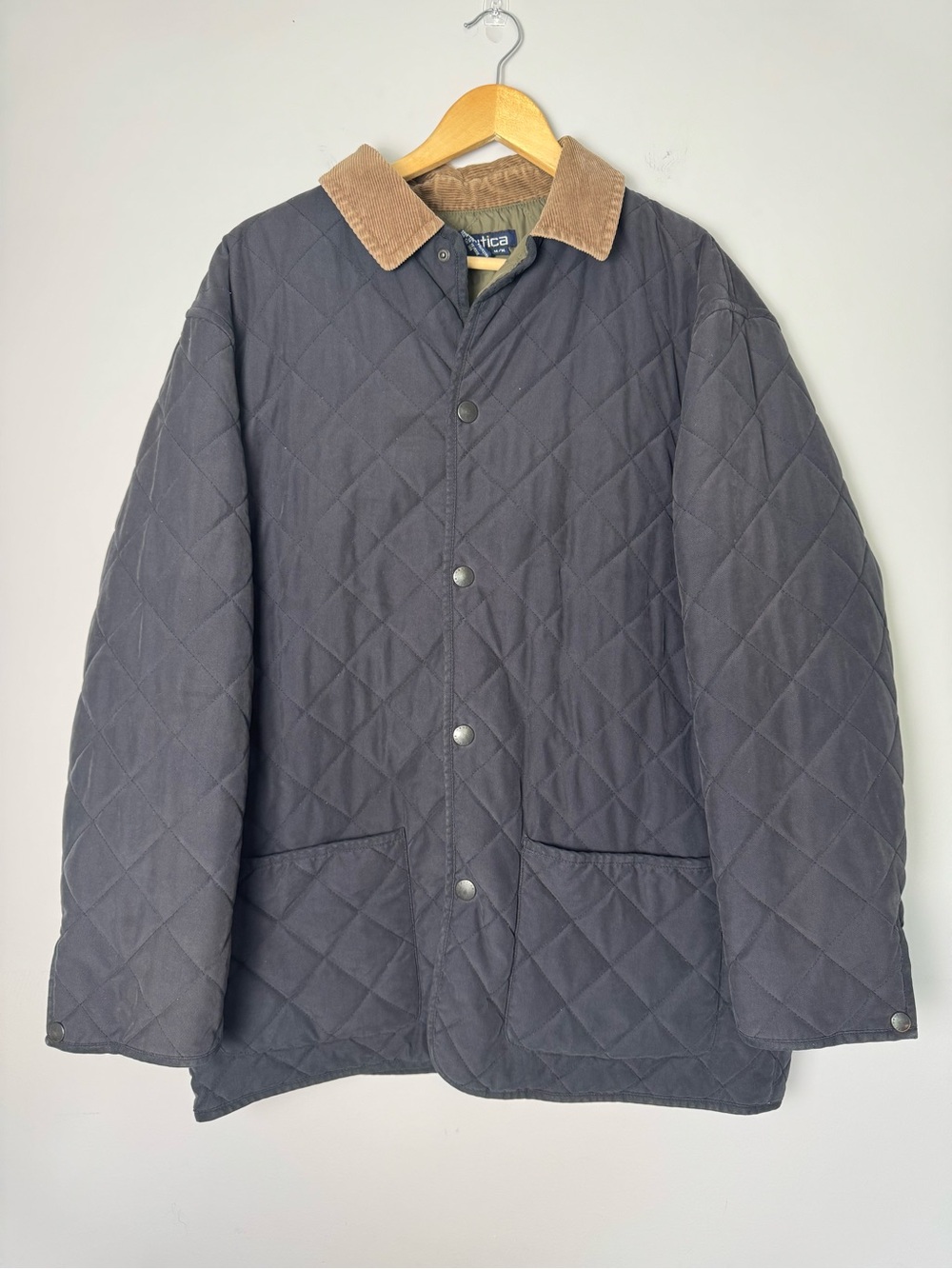 Vintage Nautica Quilted Barn Jacket Charcoal Corduroy Collar Cottage Farmer Fall